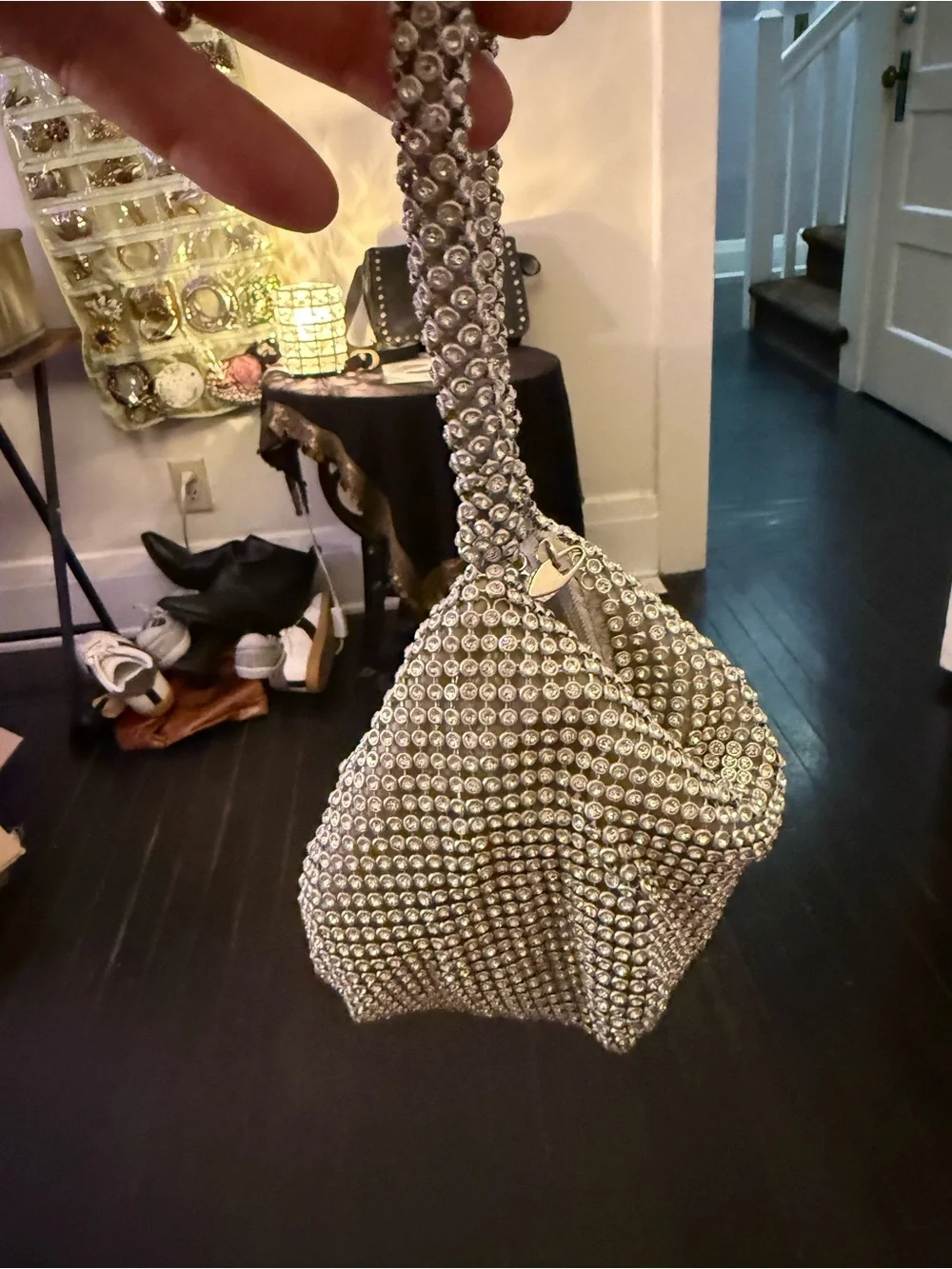 Crystal-Studded Evening Bag - Silver